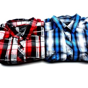 Chalc Mens Shirt Size XXL Lot of 2 Short Sleeve Casual  Plaid Western
